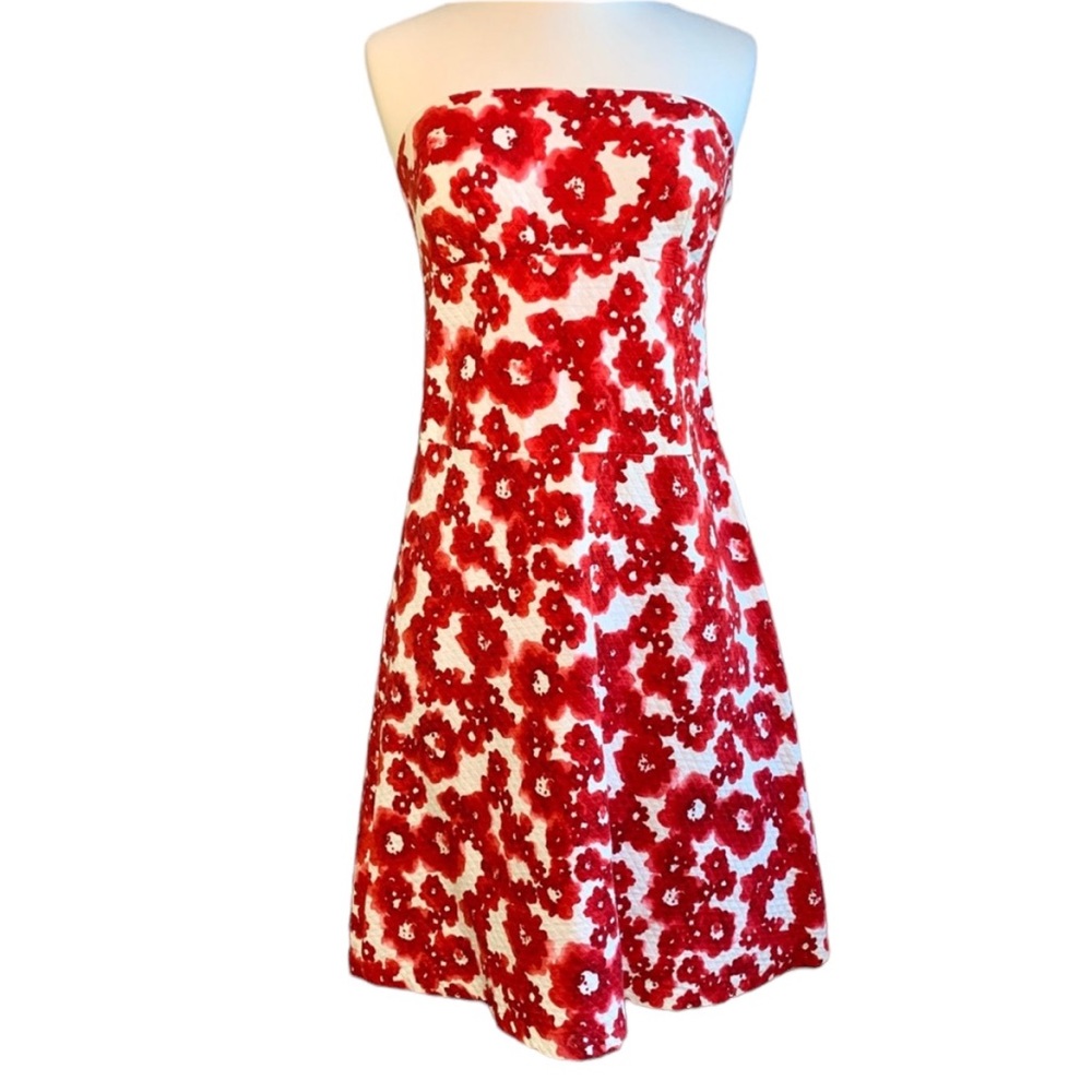 Tocca Cotton Strapless Watercolor Floral Dress
